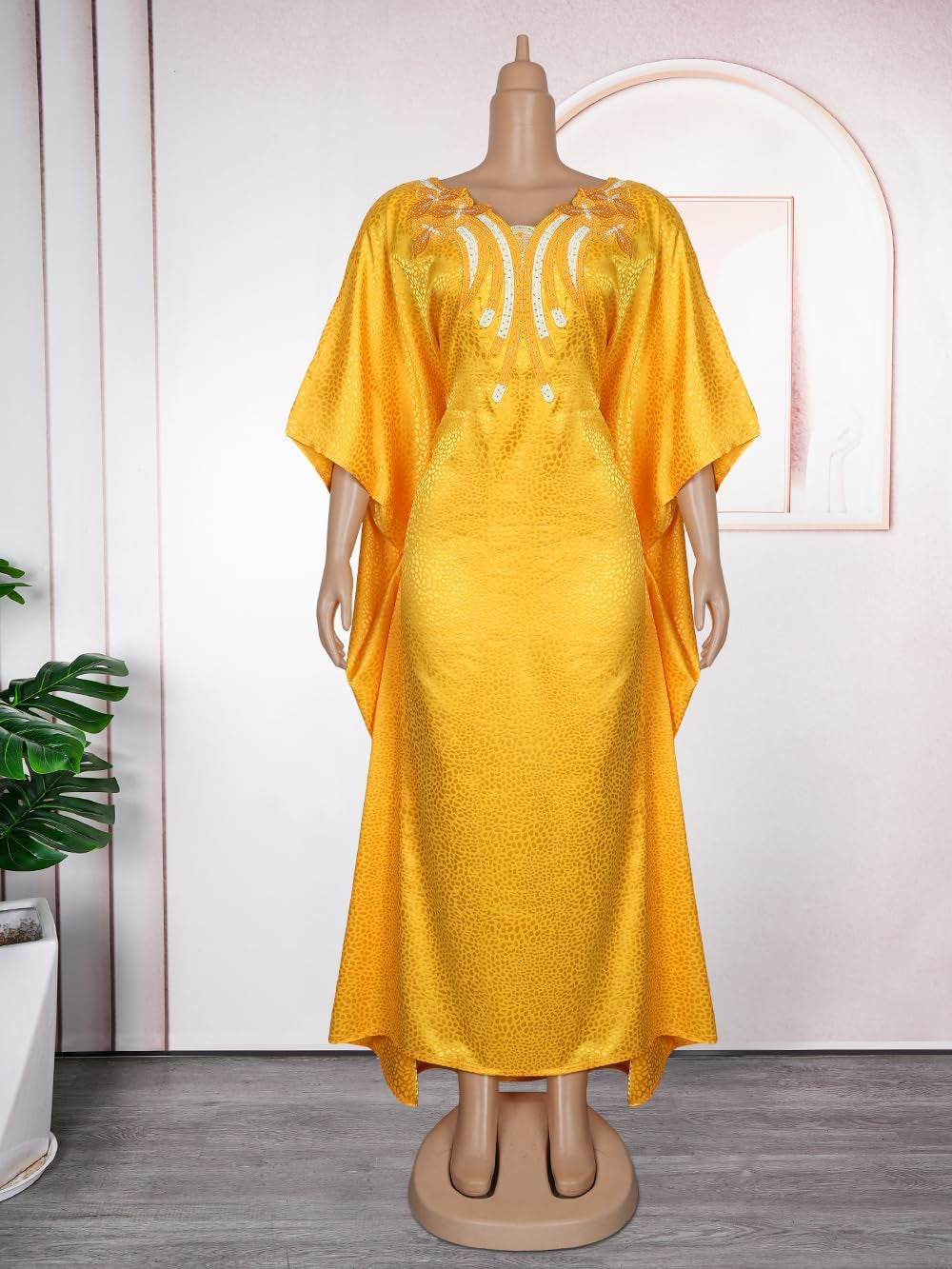 African Dresses for Women Fashion Beading Rhinestone Kaftan Maxi Dress