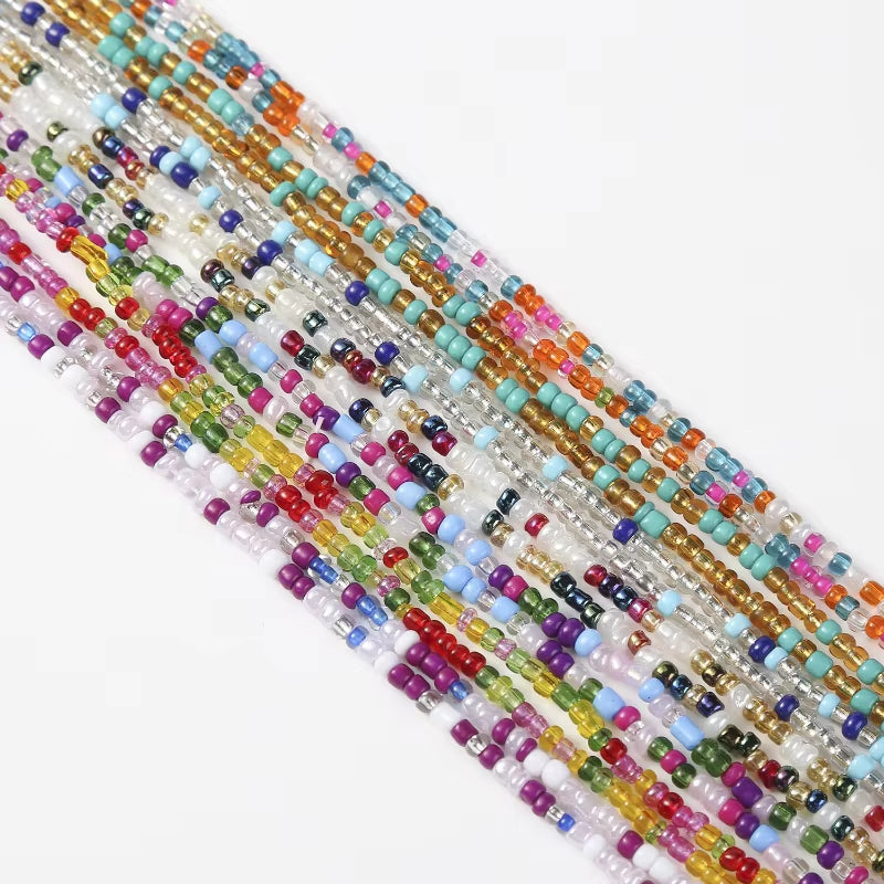 12 Pieces 50Inch Waist Beads Set Summer Handmade Colorful African Belly Bead Chain plus Size Body Jewelry Stretching Belly Chain
