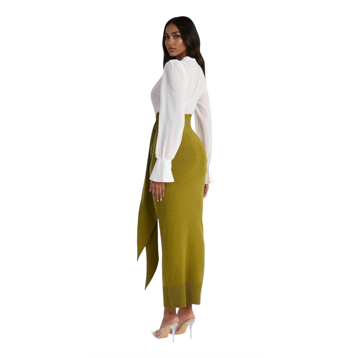 Fully Booked Sweater Maxi Shirt Dress Olive Combo