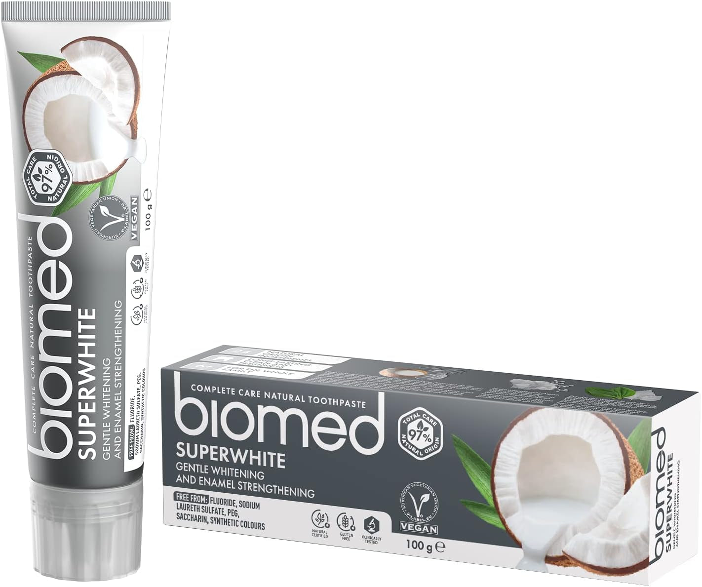 Superwhite 97% Natural Whitening Toothpaste | Enamel Strengthening | Coconut Flavour, Vegan, SLES Free 100G (Pack of 3)