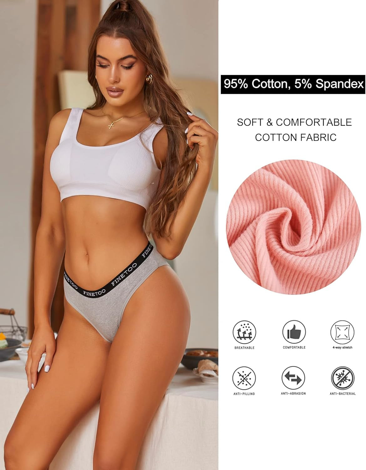 Pack of 10 Cotton Briefs Women'S Breathable Knickers Logo Sports Underwear Soft Sexy Underpants Panties Sports Belt Bikini Multipack S-XL, Bikini Pack of 10