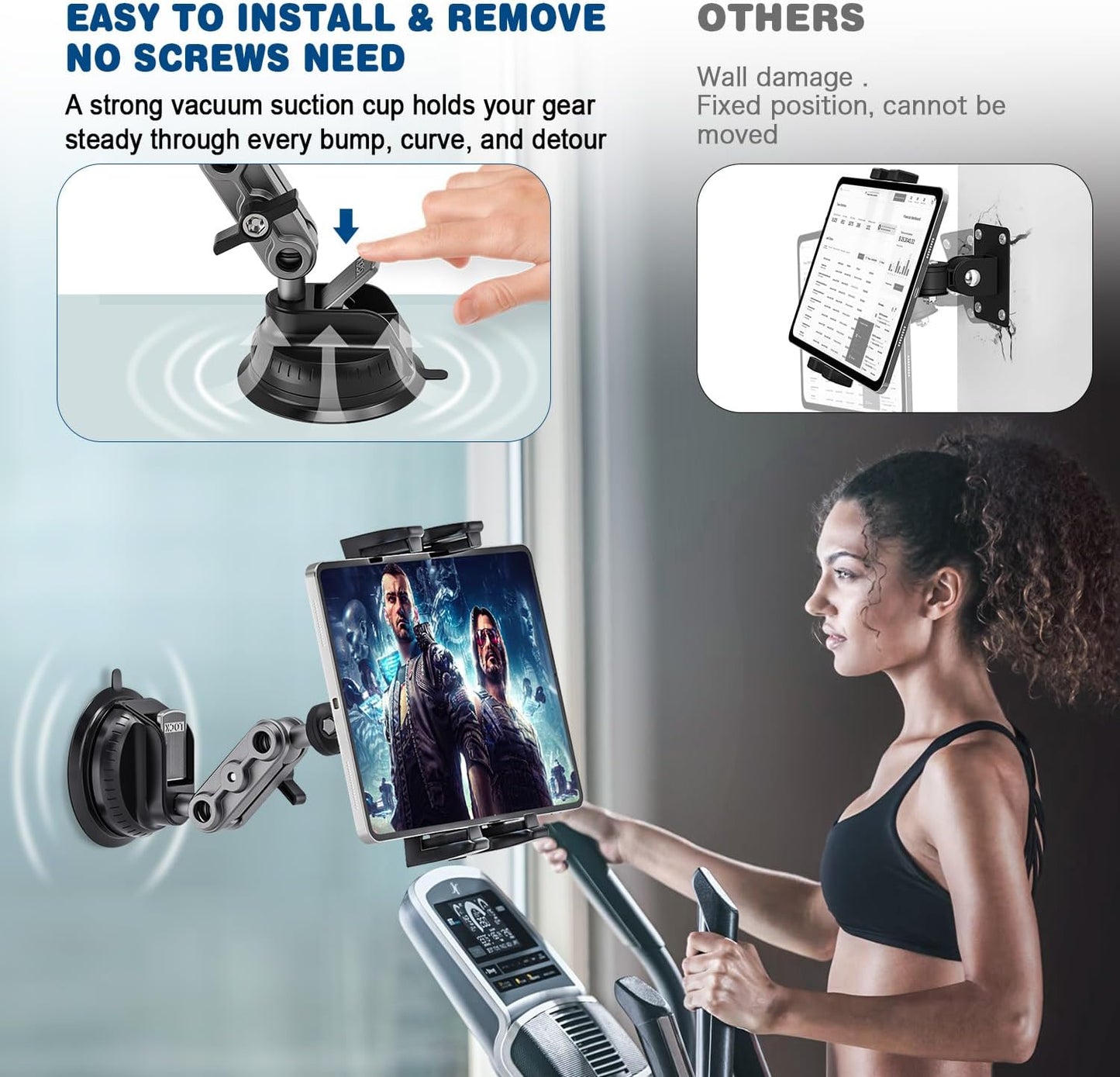 Tablet Holder for Car, 360° Rotate Adjustable Ipad Car Mount with Suction Cup, Dashboard Windshield Tablet Mount Suction Cup for Ipad/Samsung Galaxy, 4.7-12.9" Tablets and Smartphones