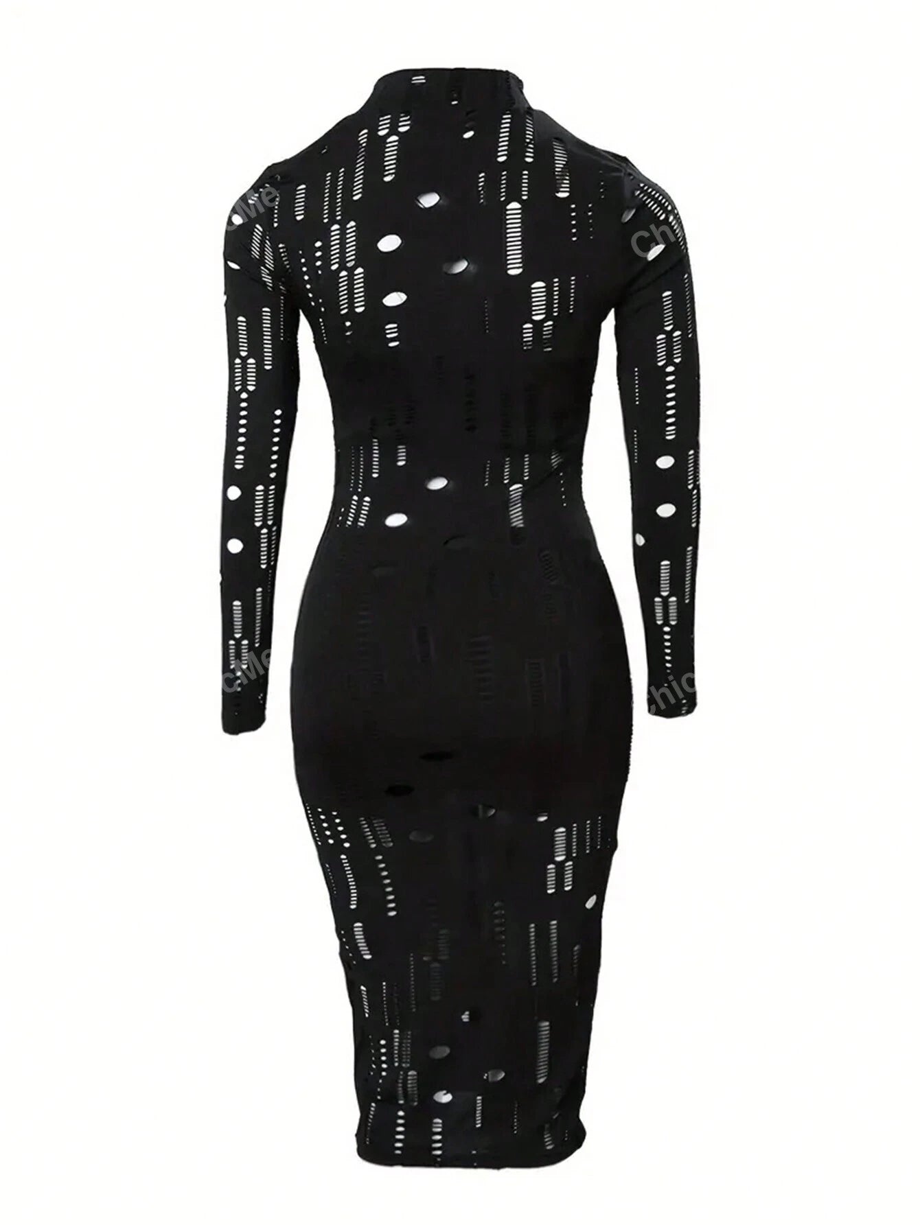 Chicme 3 Piece Long Sleeve Hollow Out Sheer Slim Fit Sleeveless Top with Short with Vintage Midi Bodycon Dress Sexy Outfit