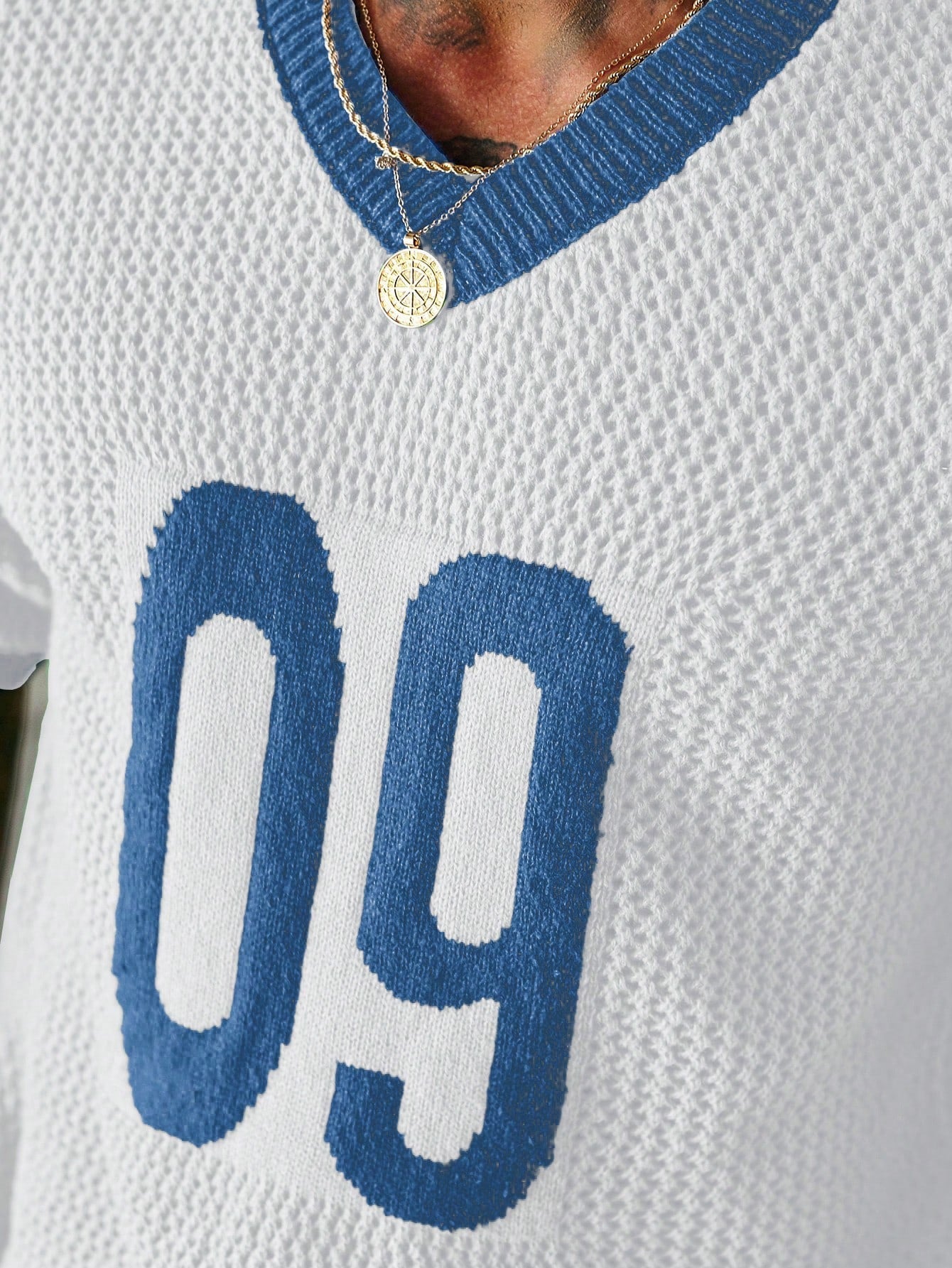 Manfinity Homme Men'S Casual Knit Short Sleeve V-Neck Numeric Print Top Football Jersey Men Mesh Jersey Men Knit Top Men