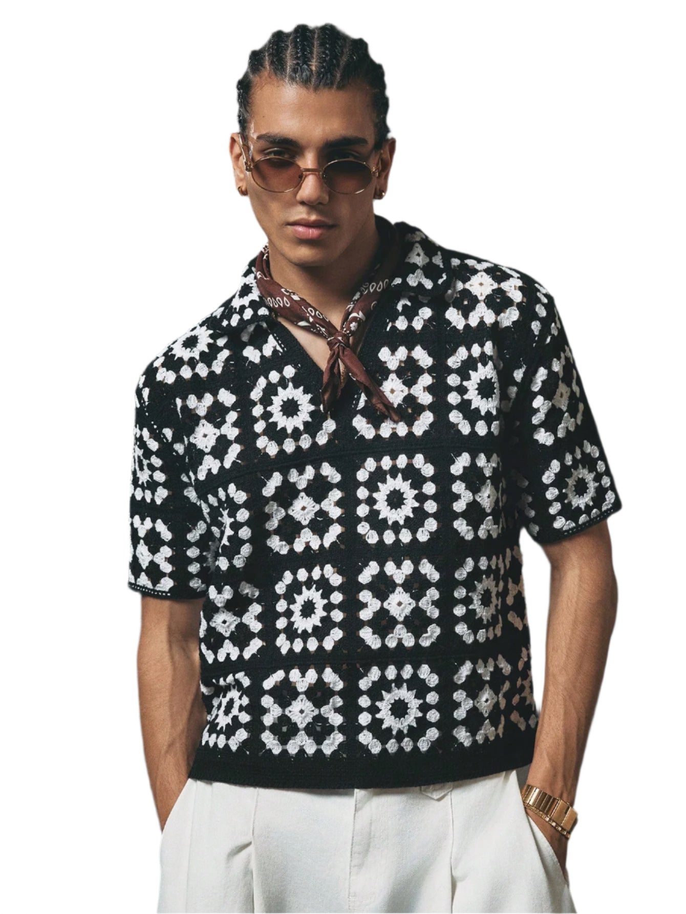 AXEPEAK Color-Blocking Cardigan Turndown Collar Half-Zip Pullover Knitted Sweater for Men