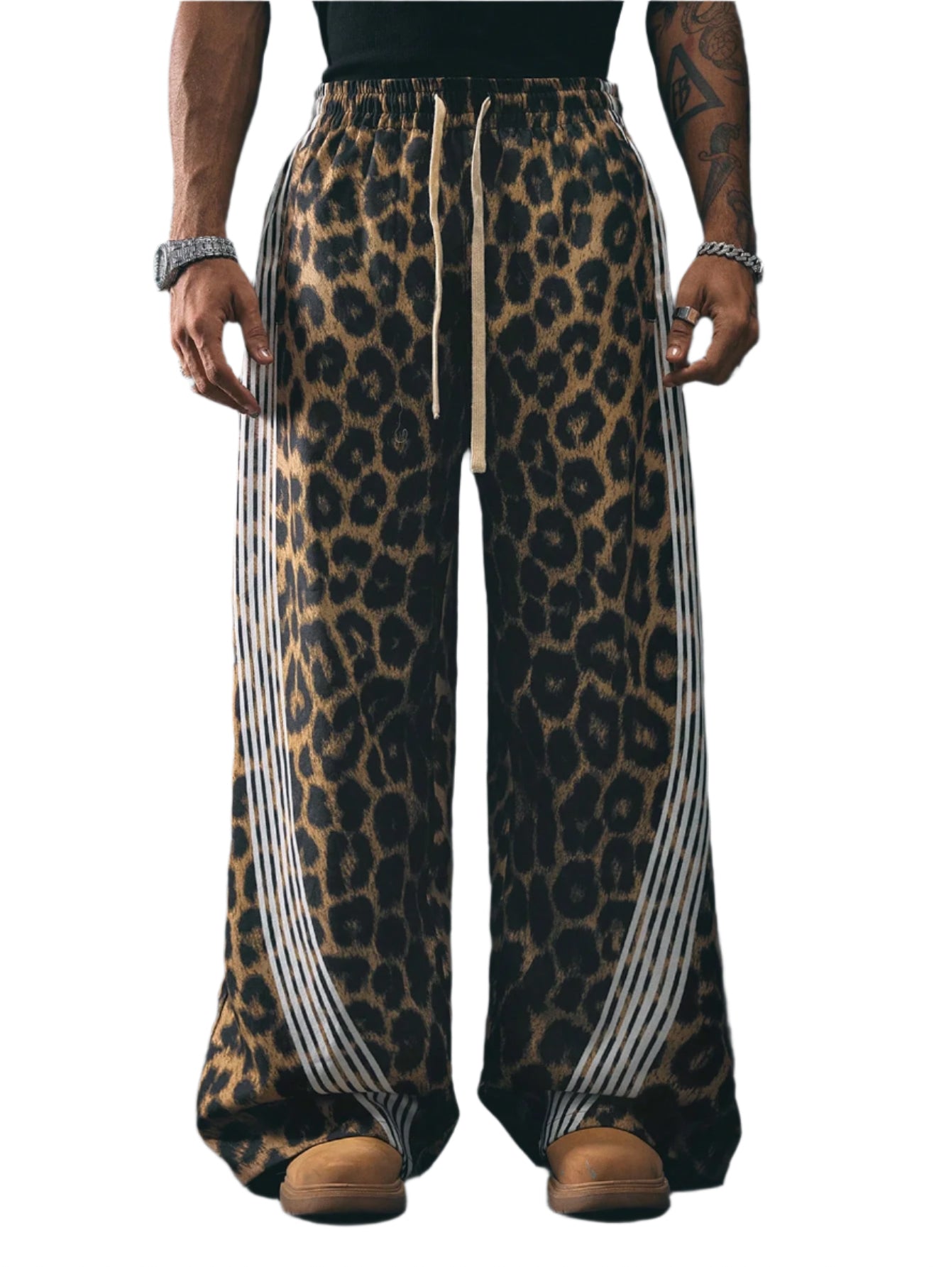 AXEPEAK Assorted Sizes Digital Printed Leopard Floral Pattern Loose Fit Straight Leg Men'S Pants, School, Streetwear