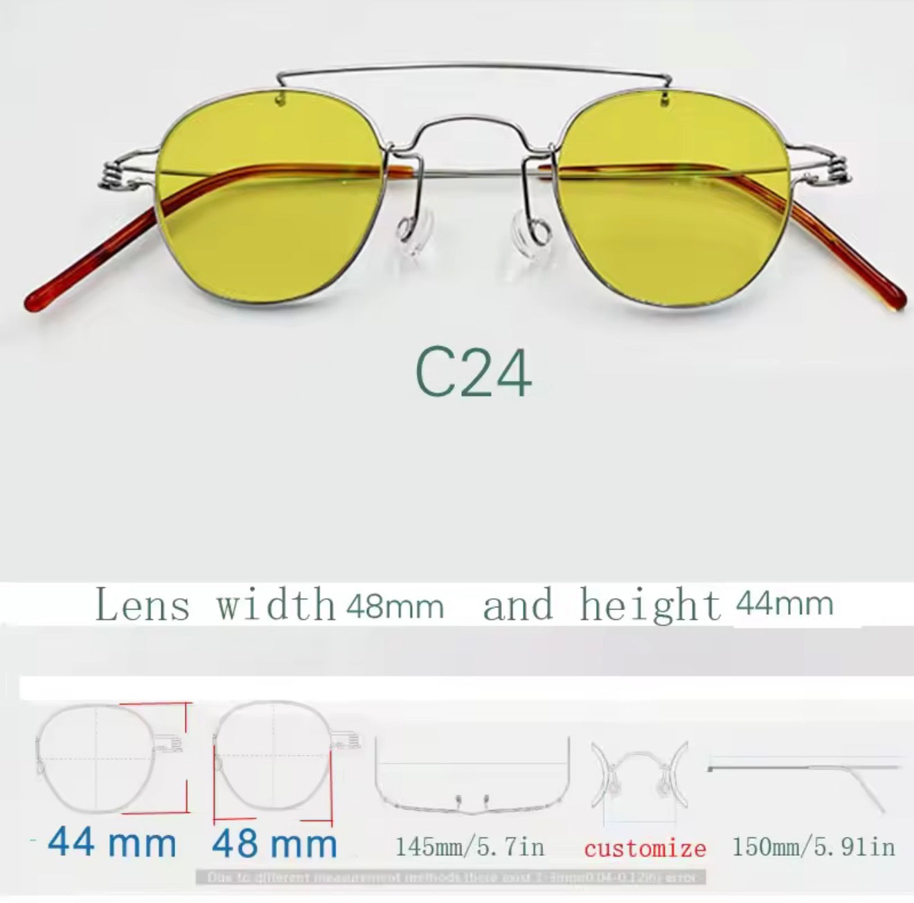 Retro style handmade screw free UV400 polygonal sunglasses ultra light vintage fashion double nose bridge sunnies
