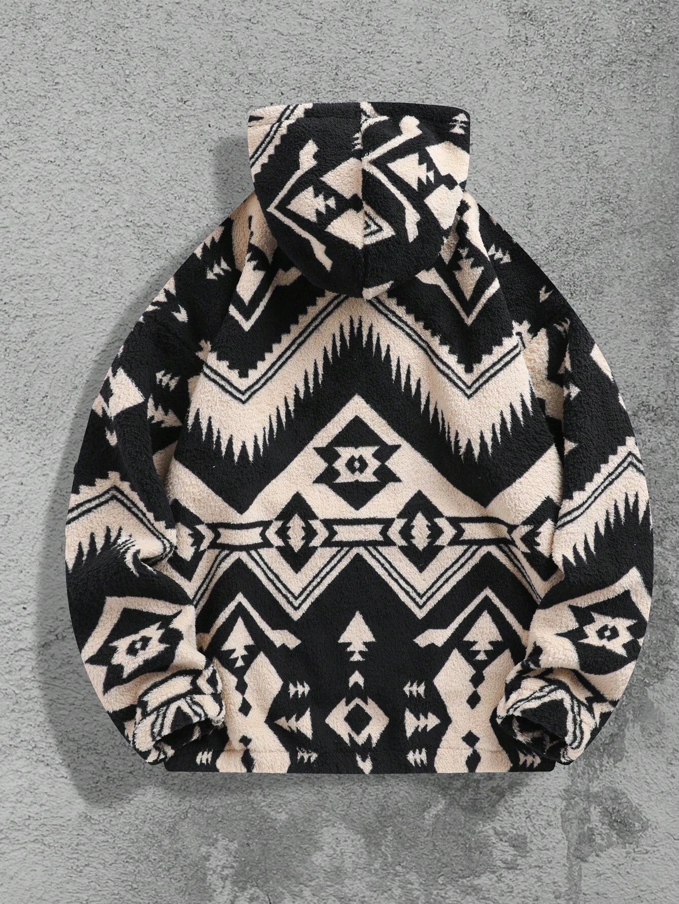 Men'S Totem Print Hooded Sherpa Fleece Sweatshirt