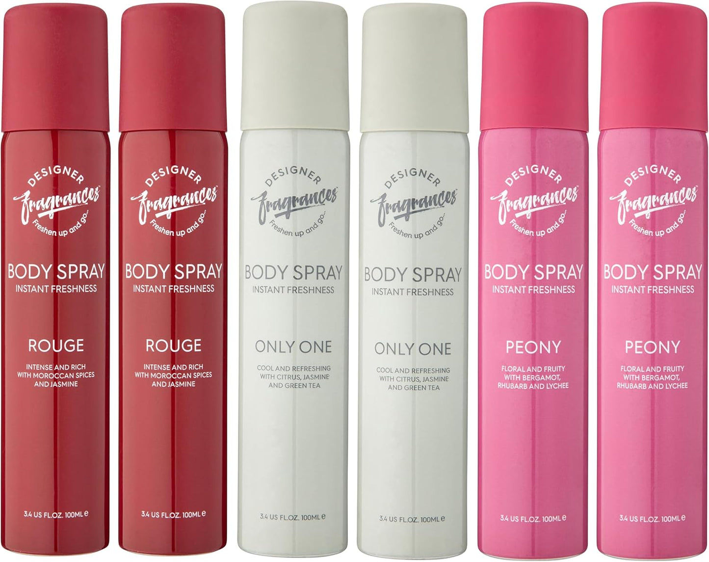 6 Pack Assorted Aromas Bundle - Rouge, Only One & Peony - Women'S Body Spray Deodorant Cans - for Instant Freshness on the Go - Long Lasting Smell, Great Gifts - 100Ml
