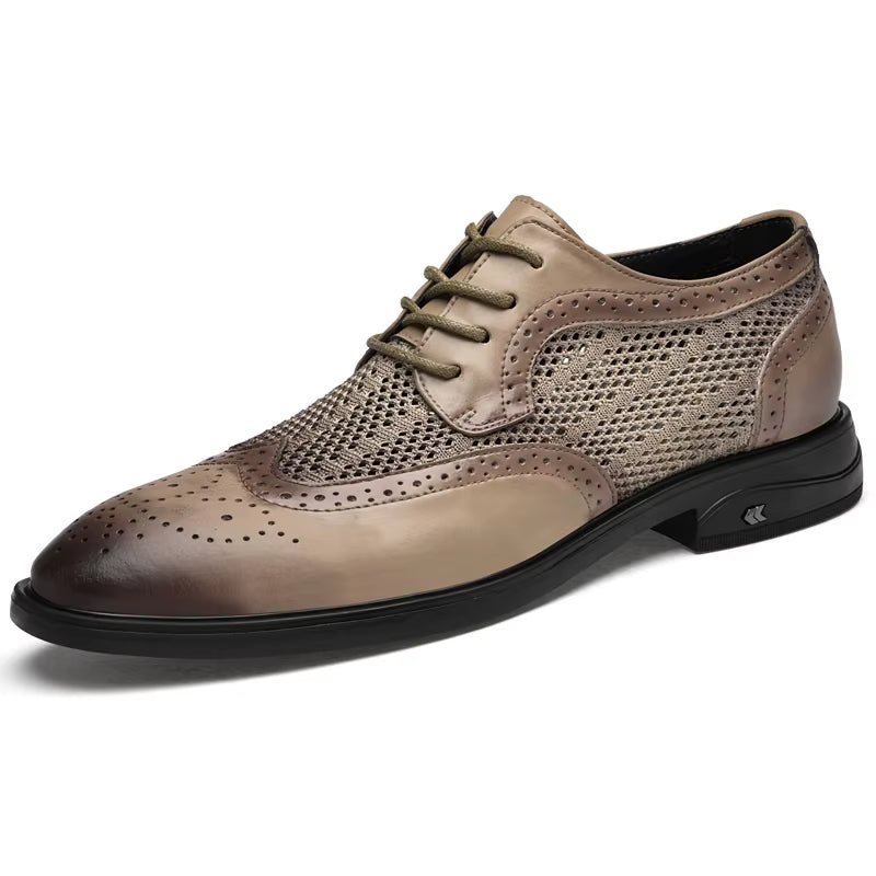 Men'S Genuine Leather Shoes Hollow Out Breathable Casual Shoes Business Leather Shoes Men'S Formal Shoes Low Heel Pointed Trend