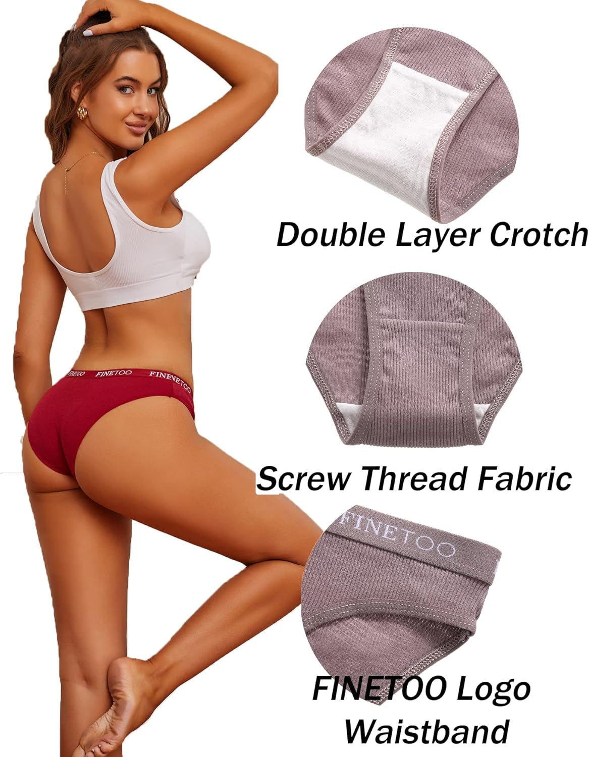 Pack of 10 Cotton Briefs Women'S Breathable Knickers Logo Sports Underwear Soft Sexy Underpants Panties Sports Belt Bikini Multipack S-XL, Bikini Pack of 10