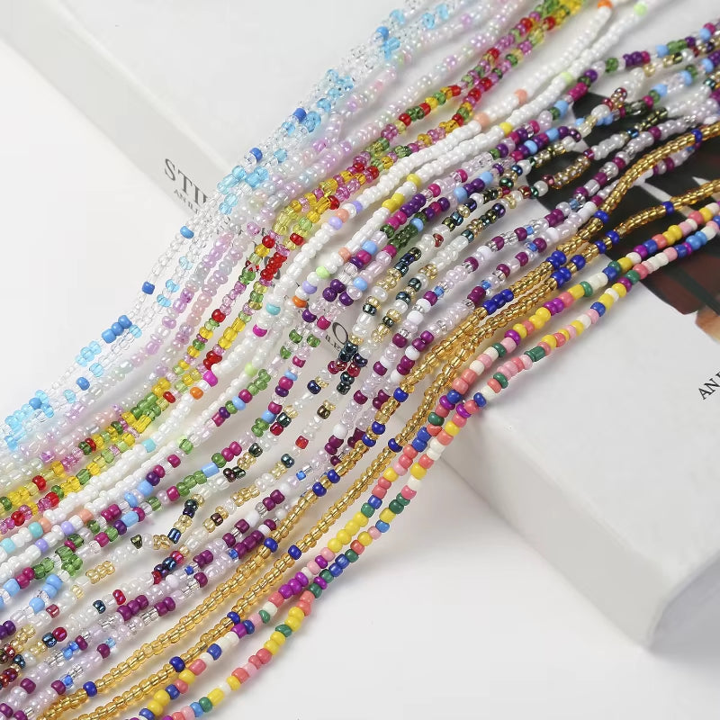 12 Pieces 50Inch Waist Beads Set Summer Handmade Colorful African Belly Bead Chain plus Size Body Jewelry Stretching Belly Chain