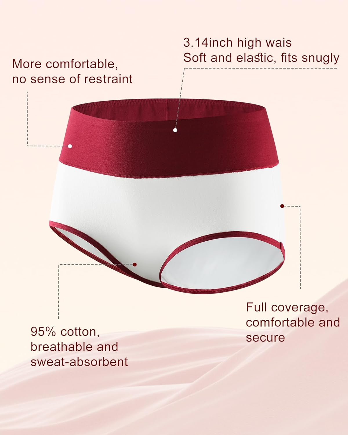 Underwear Women Cotton High Waisted Knickers Briefs Ladies Slips Hipster Soft Breathable Comfortable Panties Underpants Multipack 5 Pack(S-Xxl)