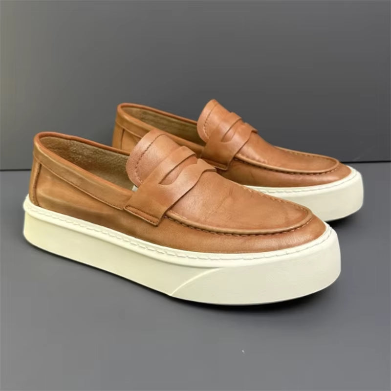 Genuine Leather Man Retro Loafers Fashion Men Board Casual Shoe