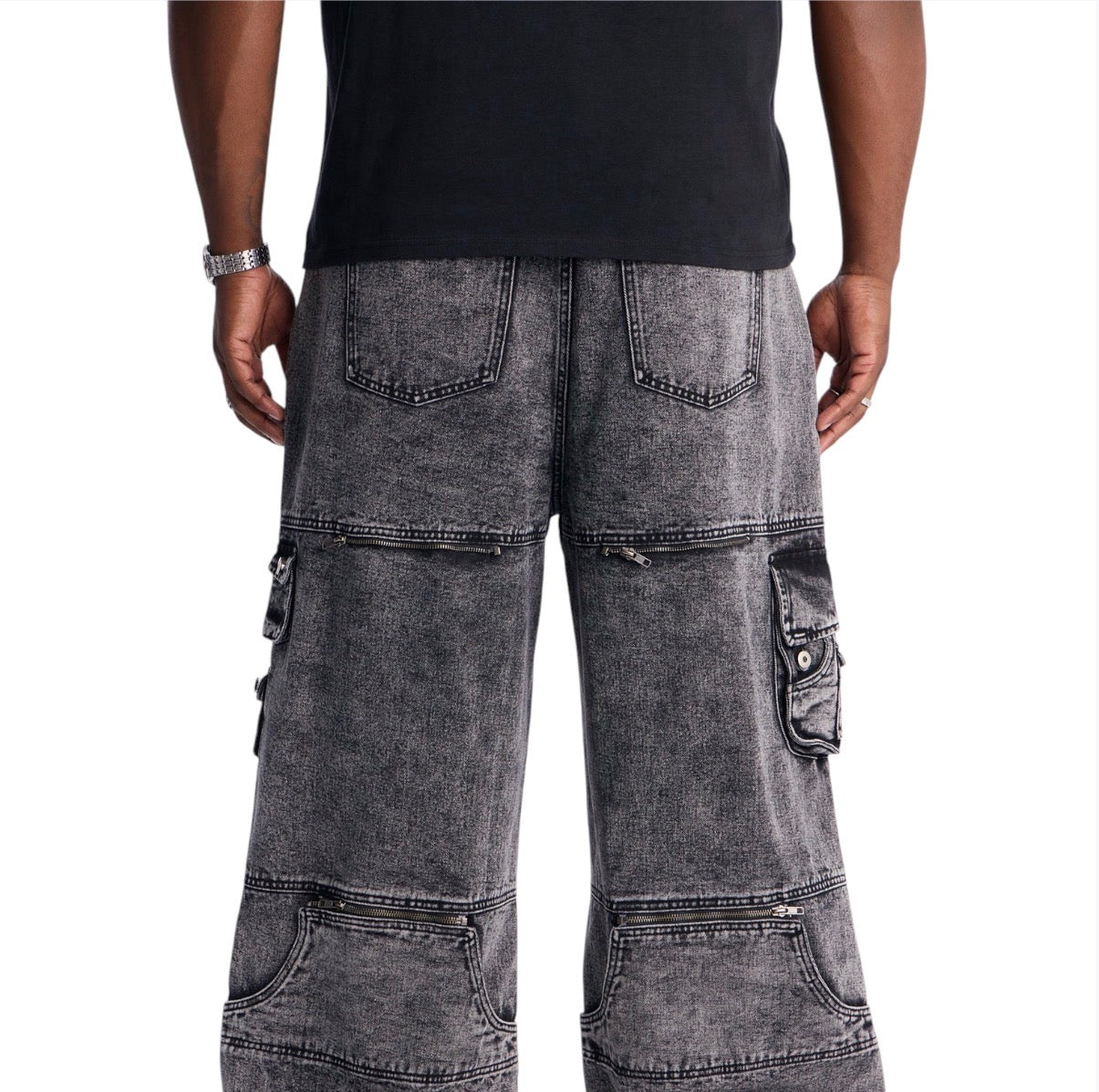 Zip-Off 2 Way Baggy Cargo Jeans Black Wash