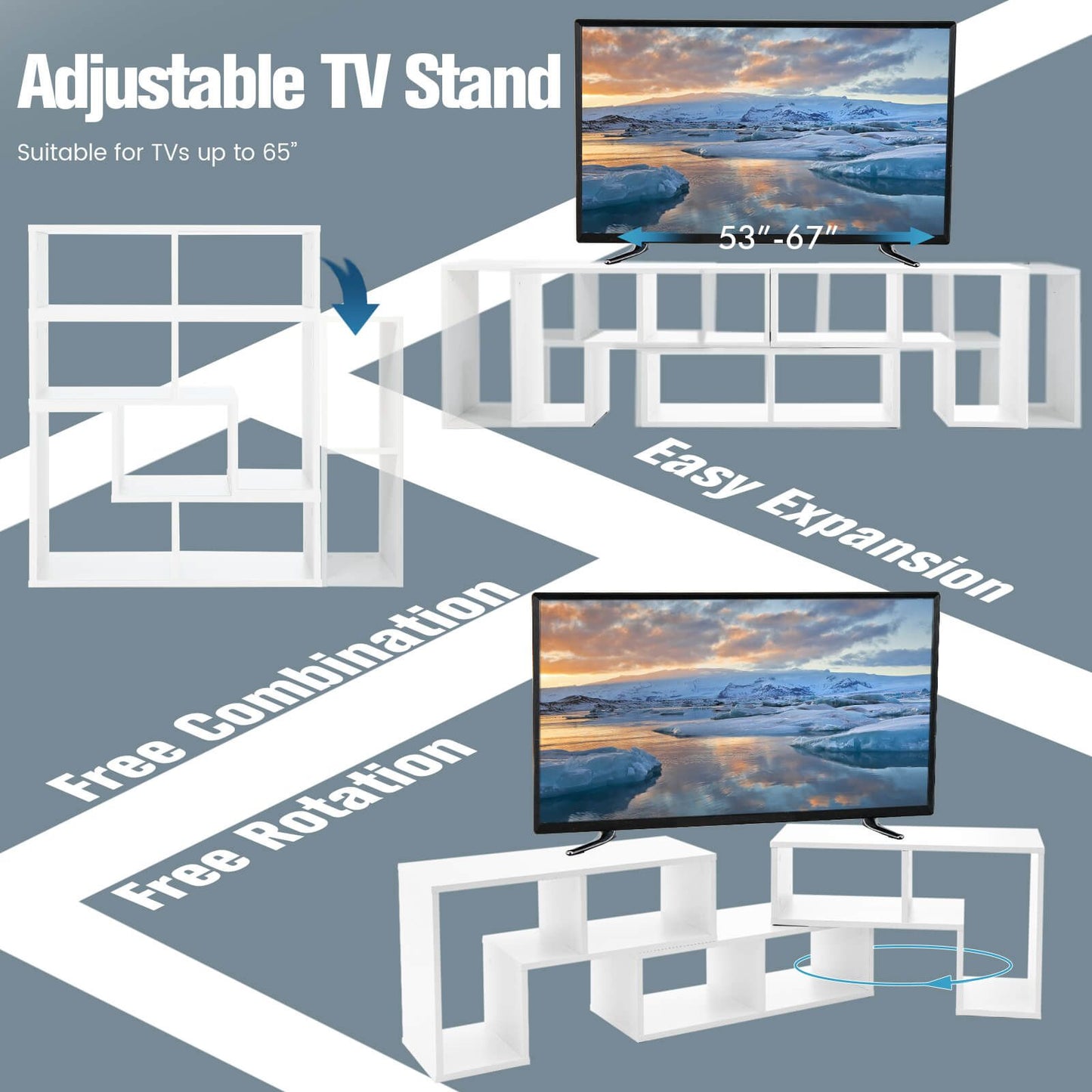 Stylish and Versatile Convertible TV Stand Set - Accommodates Screens up to 65 Inches