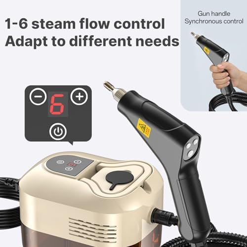 Steam Cleaner with 6Pcs Accessories Touch Screen 6 Levels Adjustable 105℃/221℉ Deep Cleaning Steamer with Portable Handle 1200Ml/40.5Oz Water Tank for Sofa Window Glass Kitchen Laund