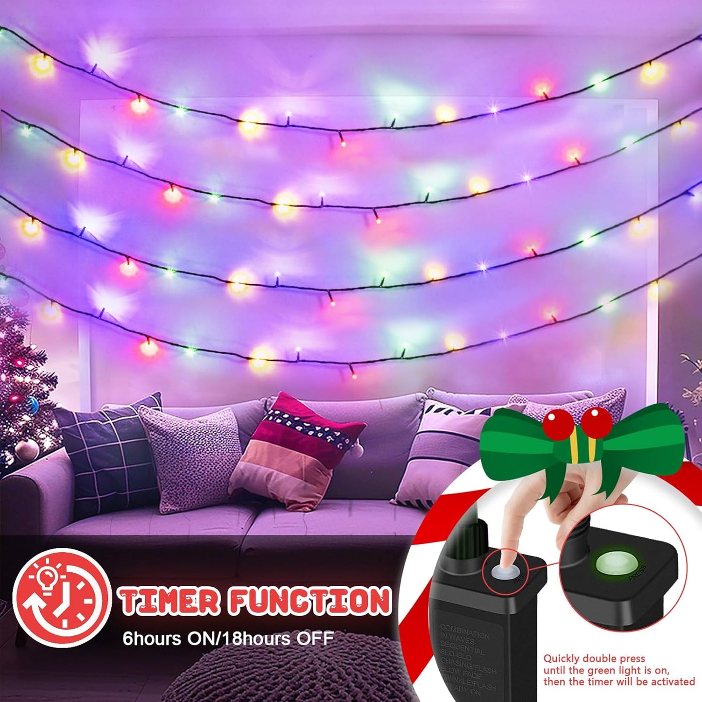 Christmas String Lights, 400LED 40M Christmas Tree Lights Indoor & Outdoor Connectable Plug in 8 Modes Twinkle Fairy Lights for Indoor Room Wall Tree Party Wedding