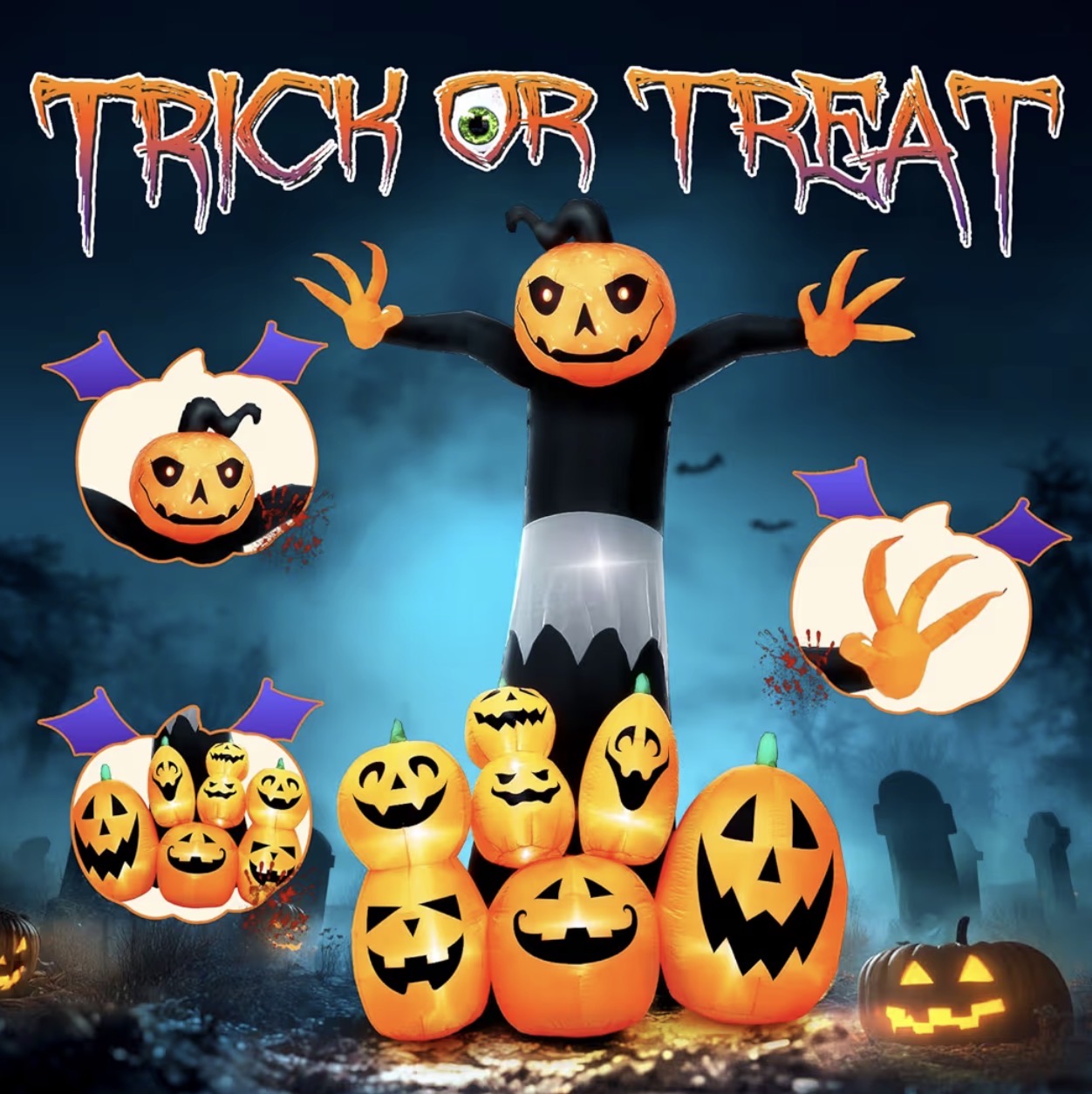 Warmiehomy 8.8FT Halloween Inflatable Giant Pumpkin Ghost