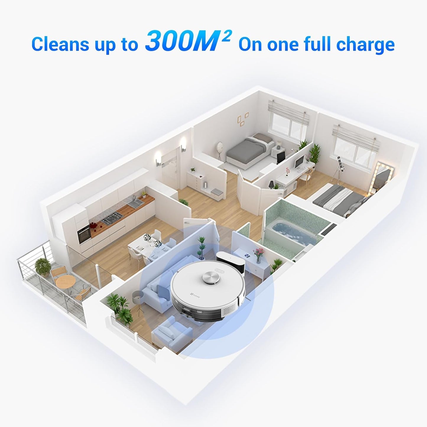 RE5 plus Robot Hoover Mop, 4L Self Emptying Station, 4000 Pa, Carpet Detection, Lidar Obstacle Avoidance, Self-Charging, Clean 300㎡, Wifi APP Control, Pet-Friendly, Robot Vacuum, Voice Assistant