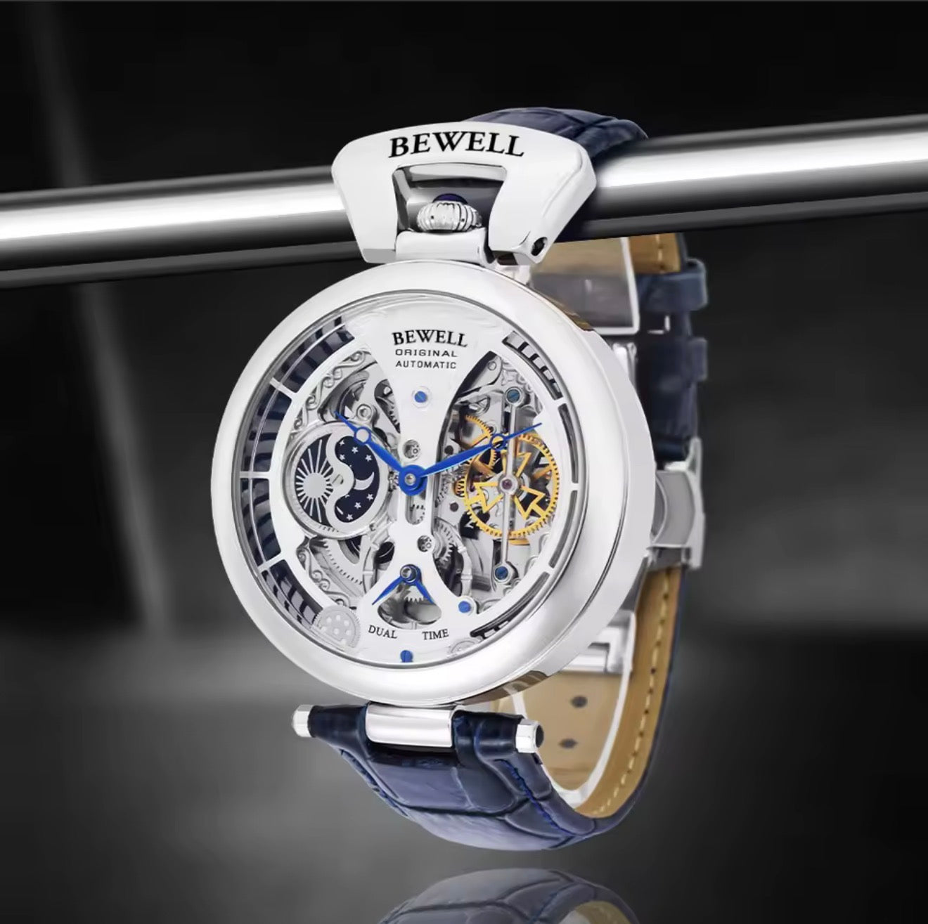 High-End Waterproof Automatic Mechanical Watch with Genuine Leather Strap And Stainless Steel Transparent Back Cover