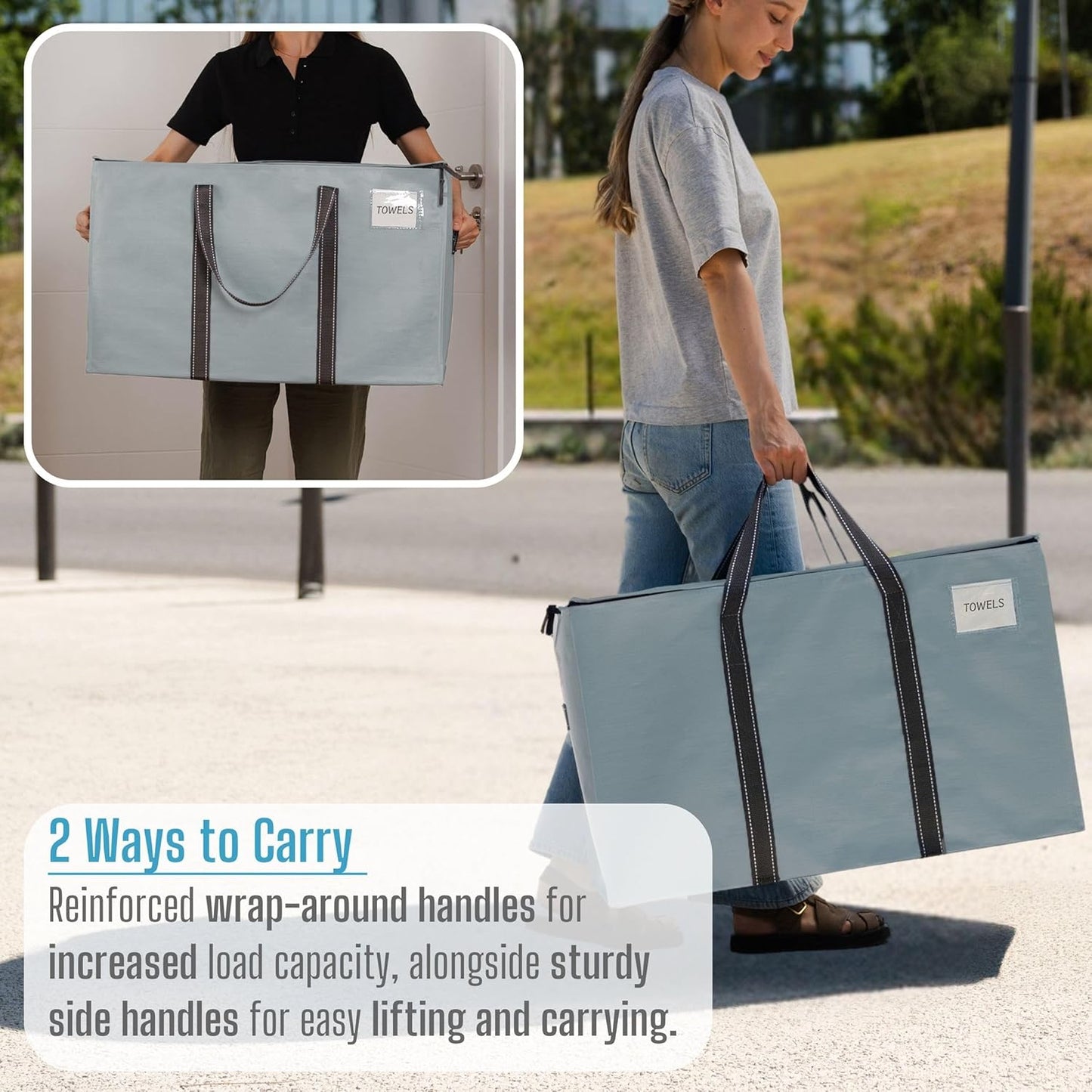6 Pack Moving Bags, Moving Supplies, College Packing Storage Boxes with Lids Alternative, Heavy Duty Totes, Extra Large, Sturdy Handles, Zipper, for Packaging (Light Blue Matte, 6 Pack)