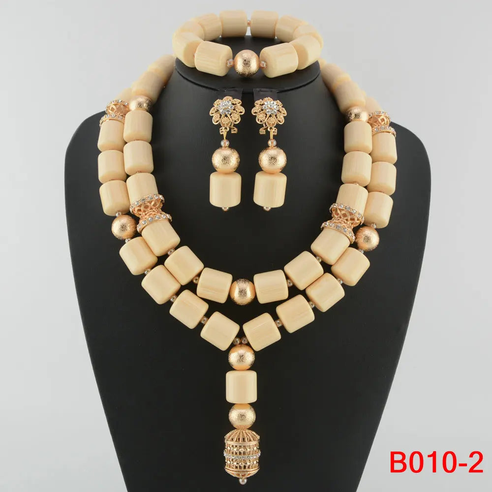 Elegant Women's African Beaded Necklace Sets for Nigerian Weddings and Indian Bridal Jewelry with Crystal Accents