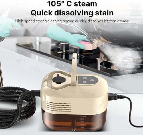 Steam Cleaner with 6Pcs Accessories Touch Screen 6 Levels Adjustable 105℃/221℉ Deep Cleaning Steamer with Portable Handle 1200Ml/40.5Oz Water Tank for Sofa Window Glass Kitchen Laund