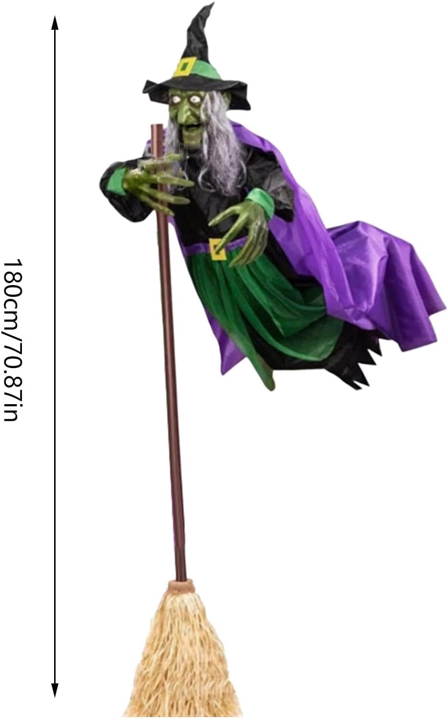 Halloween Animated Decorations Outdoor Scary Flying Hover Witch - 6Ft Flying Witch Decorations | Halloween Animated Props with Scary Sounds and Lights for Outdoor Garden Yard Halloween Decor
