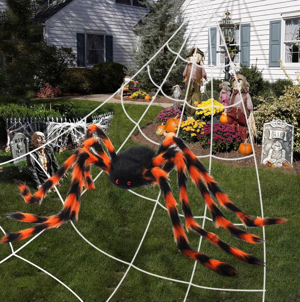 AMLOOPH 59-Inch Orange Halloween Spider Set with Bats & Cobwebs | Minja Superstore