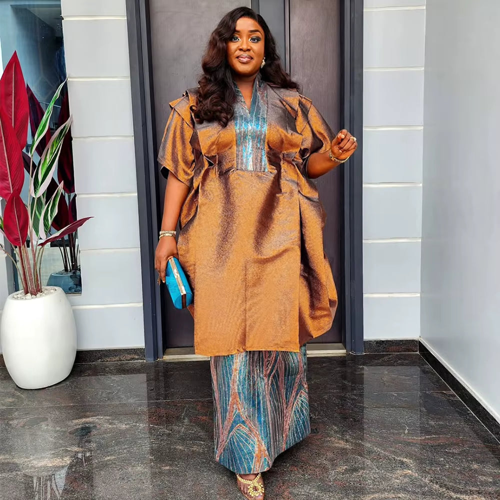 African Clothes for Women 2 PCS Sets Tops and Skirts Suits Dashiki Ankara Turkey Outfits Gown plus Size Wedding Party Dresses