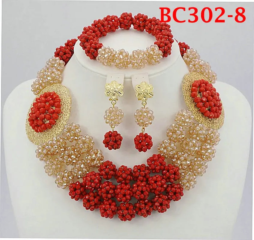African Coral Bead Jewelry Set for Weddings - Nigerian-Inspired Collection