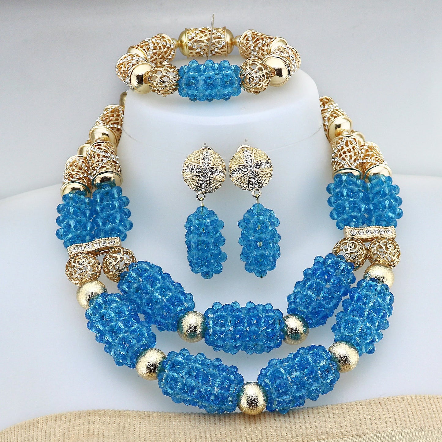 African Crystal Glass Jewelry Set - Elegant Nigerian Bridal Gift for Women - Perfect for Parties and Weddings