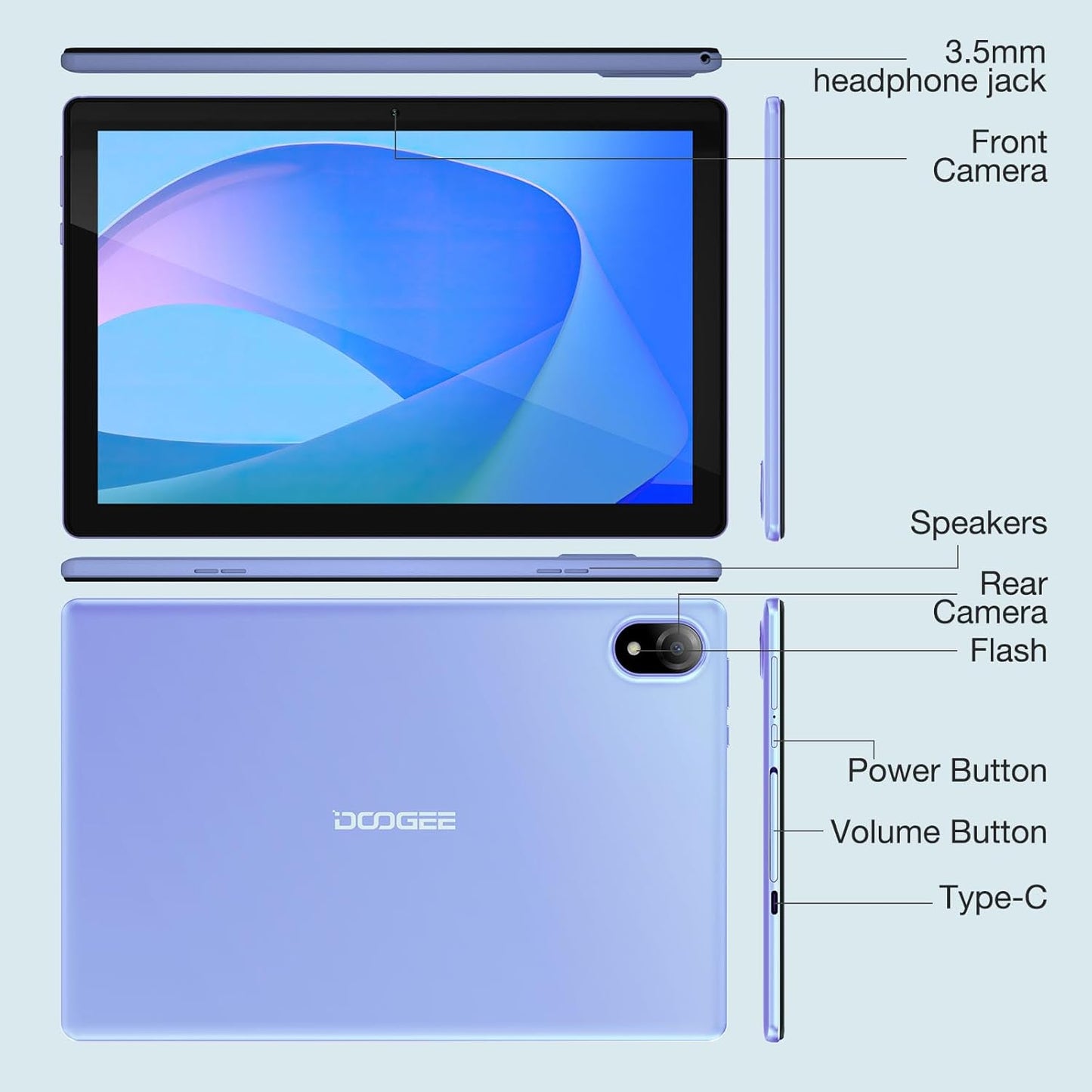 DOOGEE (2025) Android 15 Tablet 10 Inch, 16GB RAM+128GB ROM(1TB TF), 2.0 Ghz/1280 * 800 HD+ Ips/Wifi 6/Bluetooth 5.0/5060Mah/5Mp+8Mp/Otg/Type C/3.5Mm Headphone Jack(Gray)
