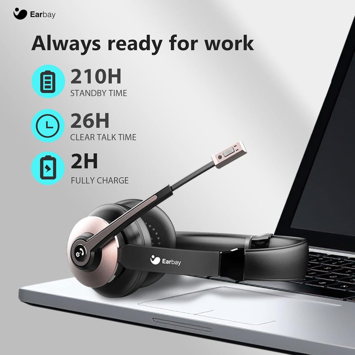 Wireless Headset, Bluetooth Headphones with Microphone Noise Canceling & USB Dongle, Office Headset with Charge Dock for Mobile Phone Computer Tablet Work Skype Zoom Conference Call Center