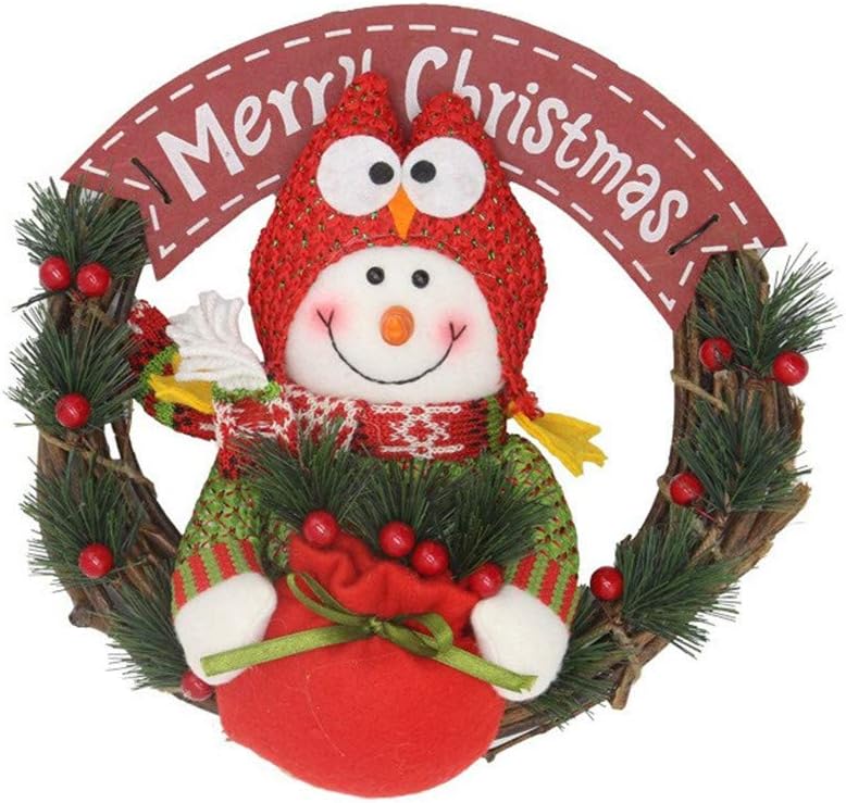 Merry Christmas Wreath Santa Claus Snowman Reindeer Dolls Artificial Rattan Hanging Ornaments Home Wall Window Kitchen Hall Decor