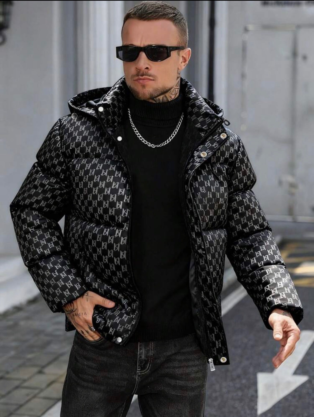 Manfinity CasualCool Men’s Geometric Zip Up Hooded Jacket