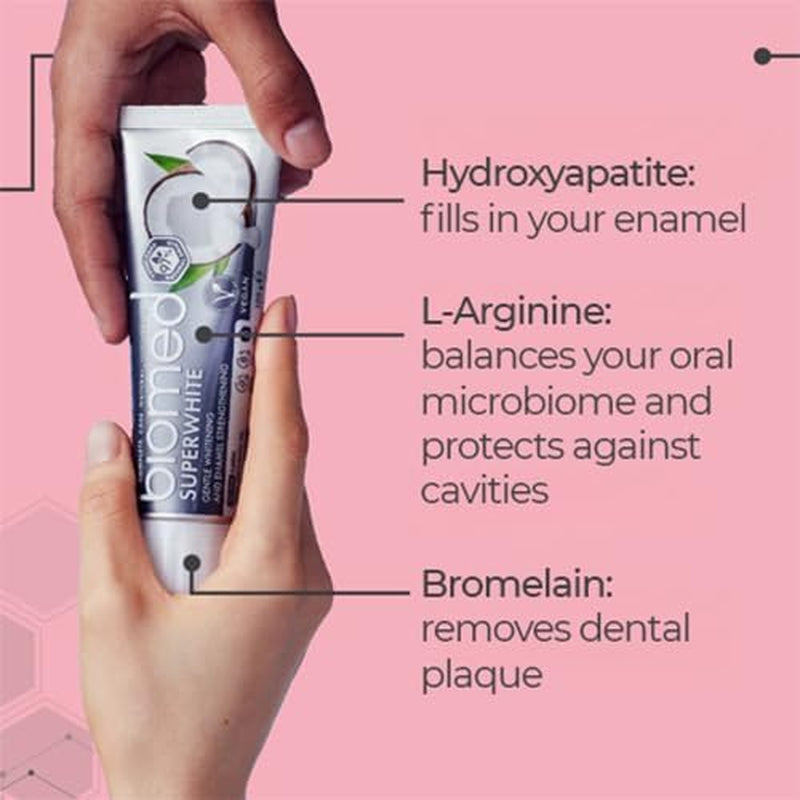 Superwhite 97% Natural Whitening Toothpaste | Enamel Strengthening | Coconut Flavour, Vegan, SLES Free 100G (Pack of 3)