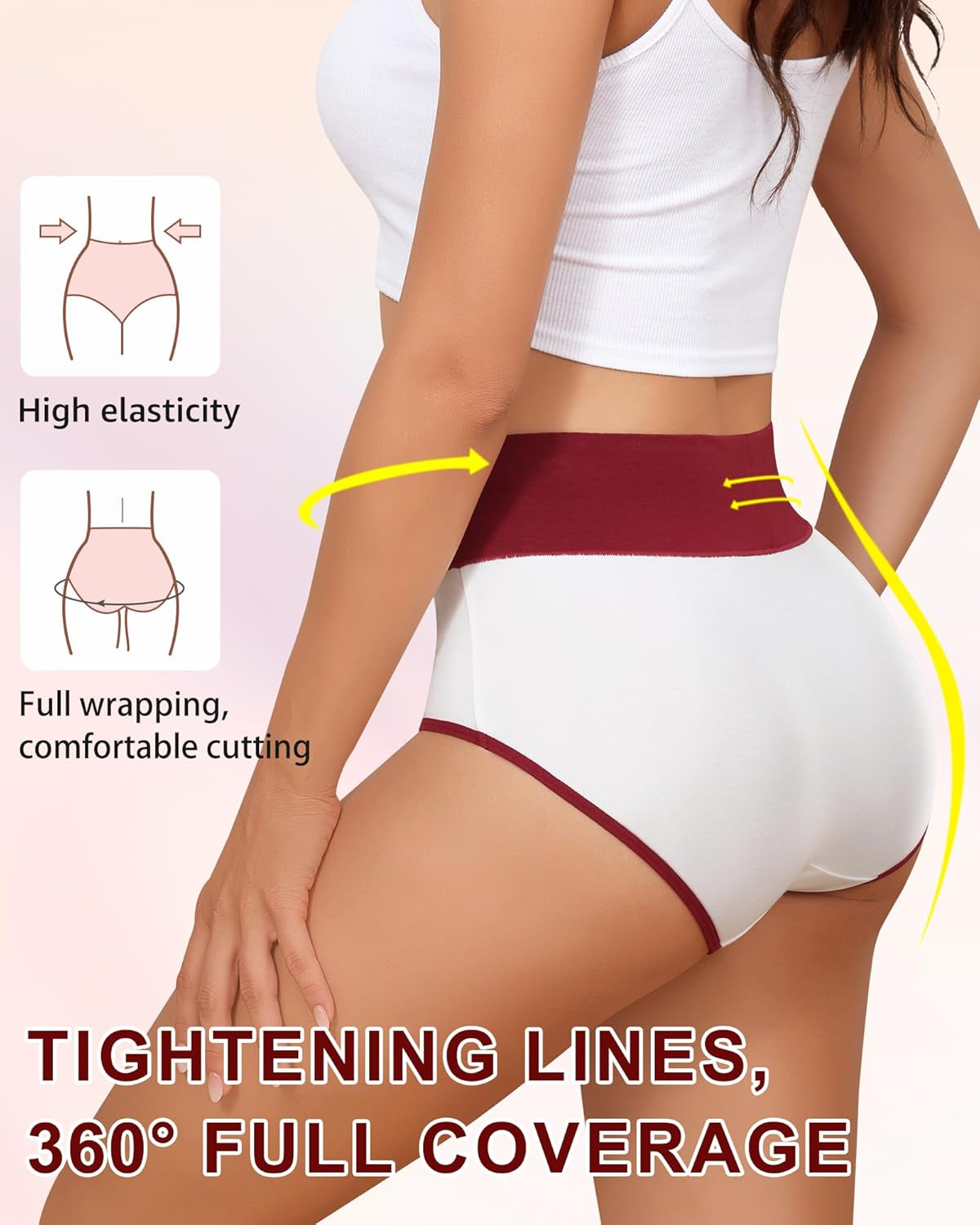 Underwear Women Cotton High Waisted Knickers Briefs Ladies Slips Hipster Soft Breathable Comfortable Panties Underpants Multipack 5 Pack(S-Xxl)