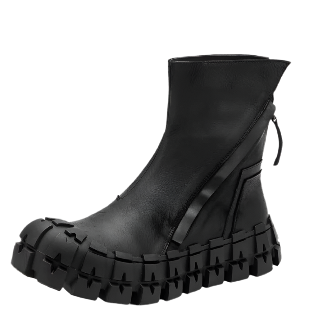 Spring Autumn New British Style Retro Chunky Gear Bottom Sewing Zipper Genuine Leather Men’s Mid-Calf Half Motorcycle Boots 2306