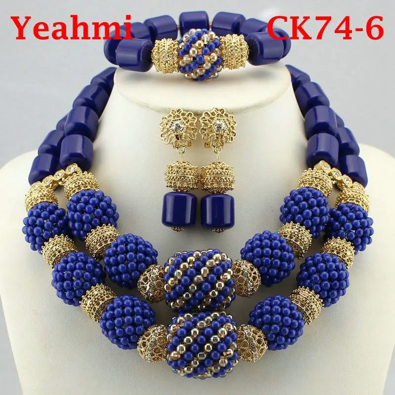 Elegant Women's African Beaded Necklace Sets for Nigerian Weddings and Indian Bridal Jewelry with Crystal Accents