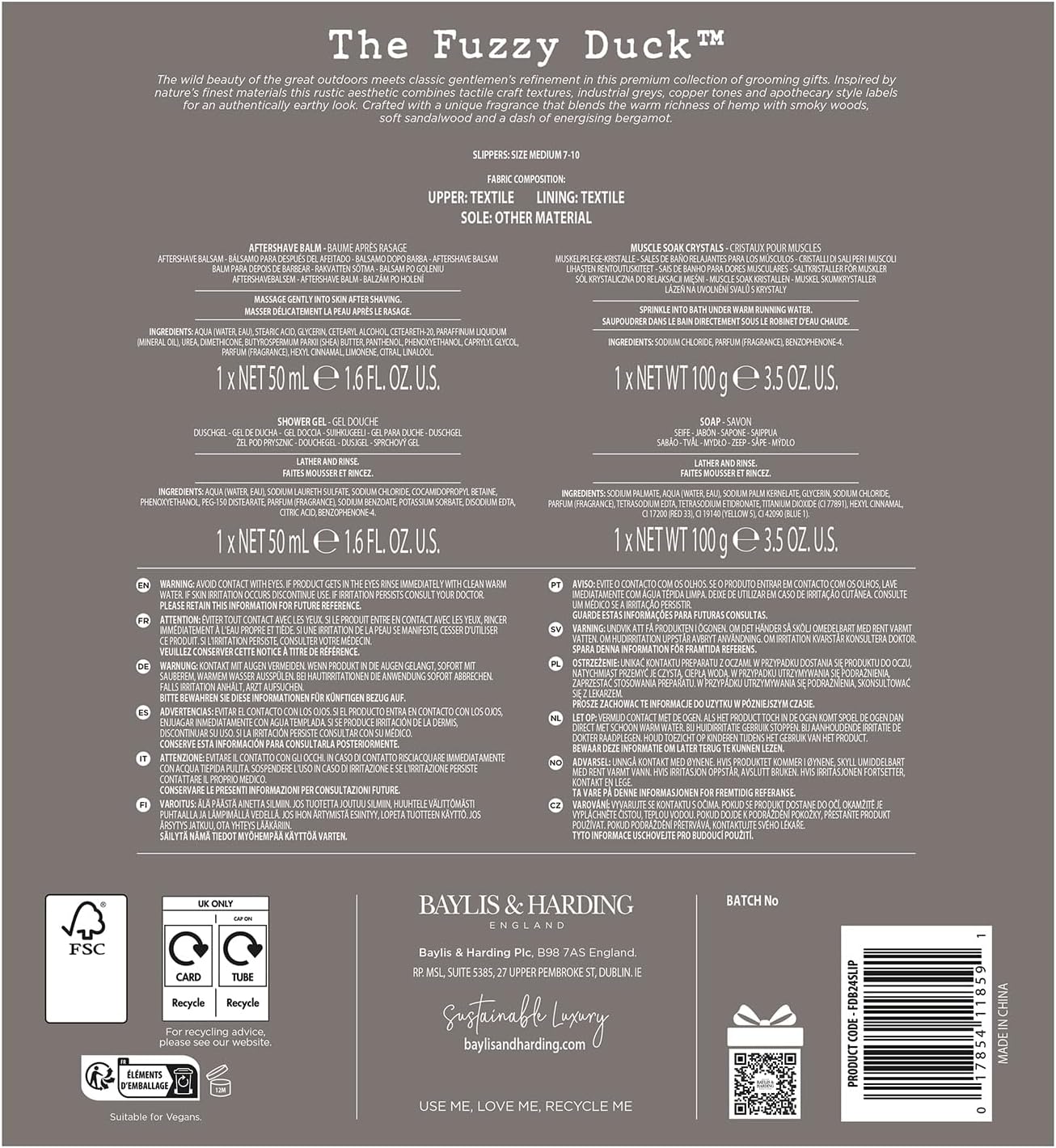 the Fuzzy Duck Bergamot, Hemp & Sandalwood Men'S Luxury Slipper Gift Set - Vegan Friendly (Pack of 1)