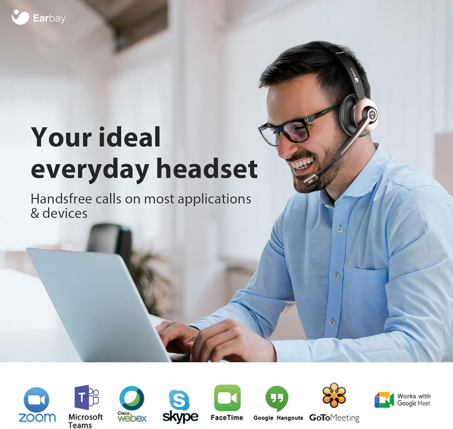 Wireless Headset, Bluetooth Headphones with Microphone Noise Canceling & USB Dongle, Office Headset with Charge Dock for Mobile Phone Computer Tablet Work Skype Zoom Conference Call Center