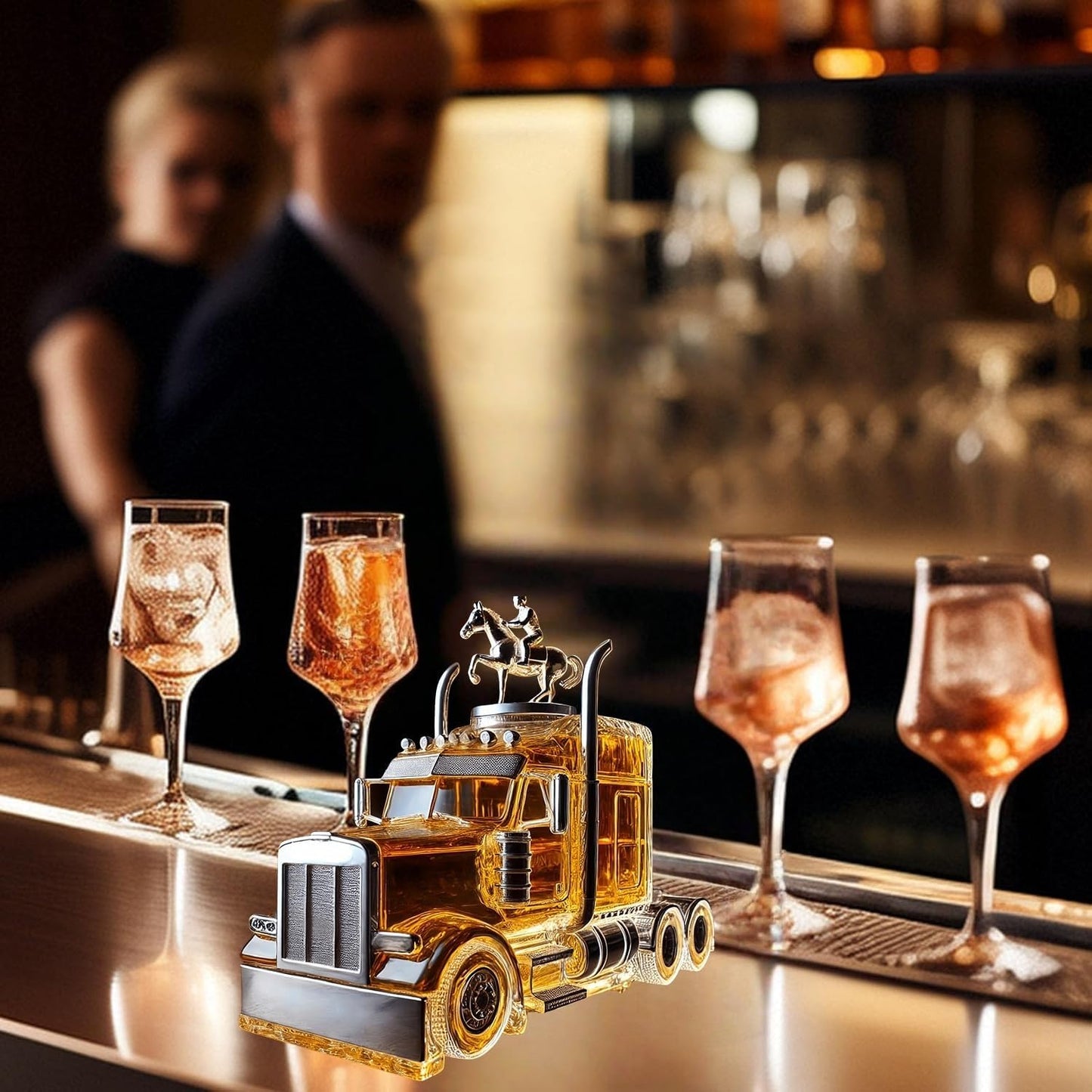 Semi Truck Whiskey Bottle, 300Ml Car Shaped Whiskey Decanter Bottle, Funny Home Bar Decor, Truck Driver Gifts for Dad(A)