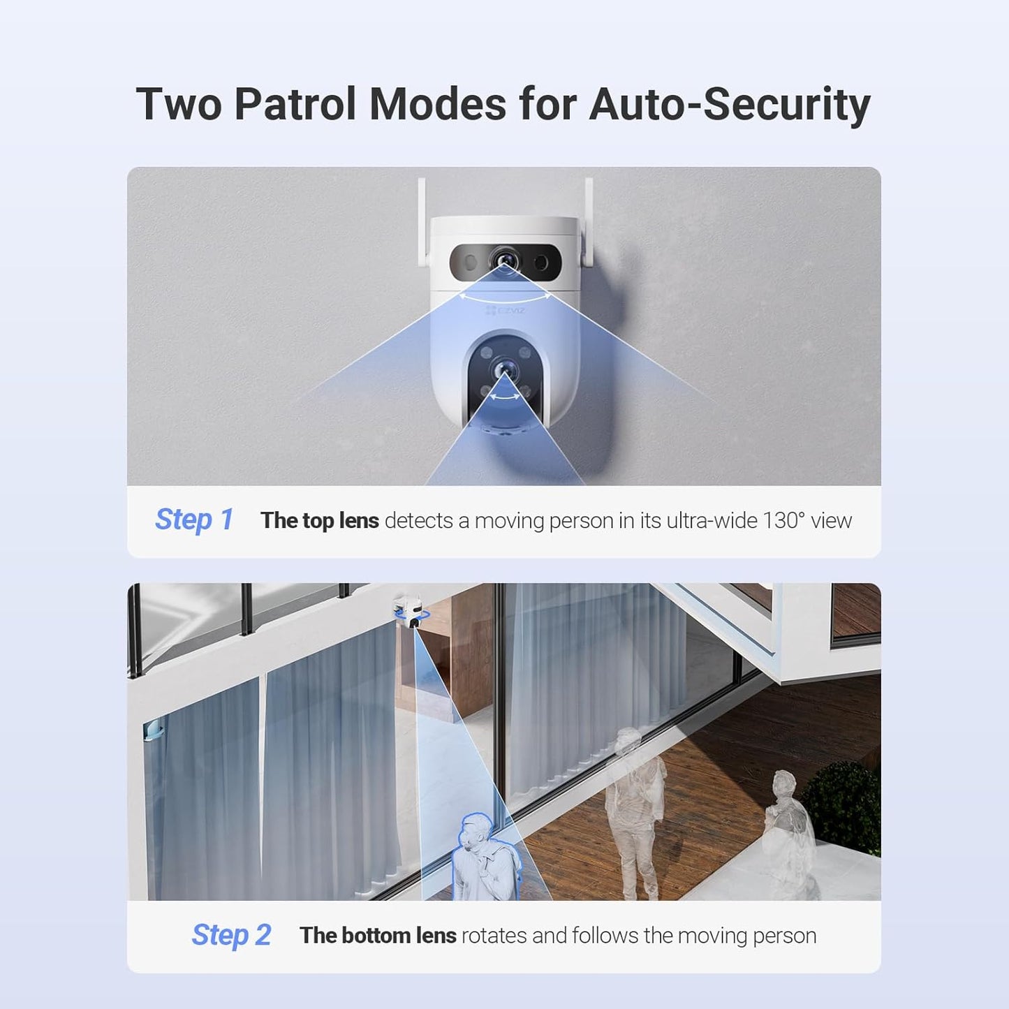 Dual Lens 6K (3K+3K) Wired Security Camera Outdoor Wifi, 360° Pan Tilt, Supports 512GB, Auto-Track, Patrol Mode, Human/Vehicle Detection, Color Night Vision, Wi-Fi CCTV, Alexa/Google (H9C)