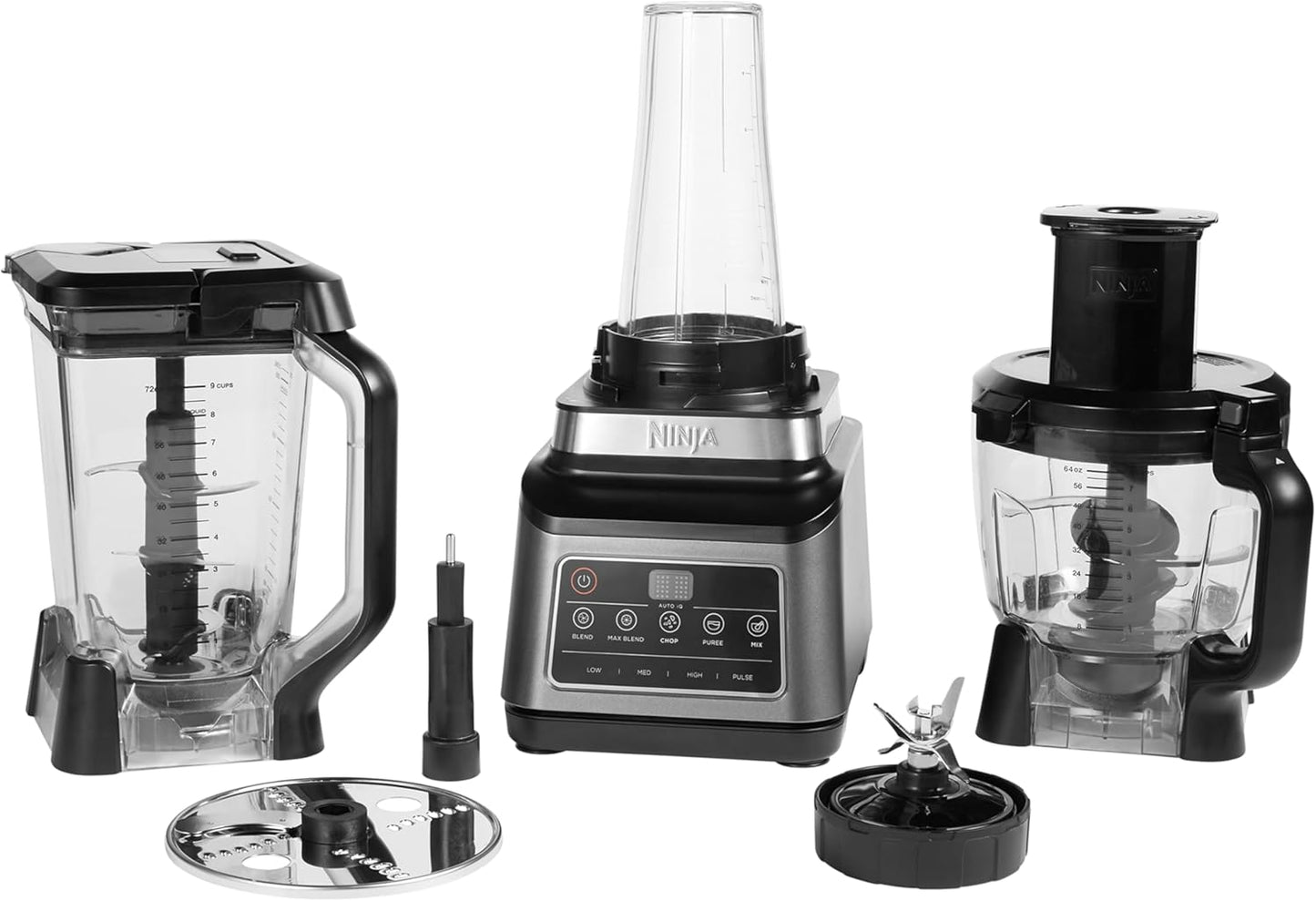 3-In-1 Food Processor & Blender with 5 Automatic Programs: Blend, Max Blend, Chop, Mix, Puree, 1.8L Bowl, 2.1L Jug, 700Ml Cup, 1200W, Dishwasher Safe Parts, Auto-Iq, Black BN800UK