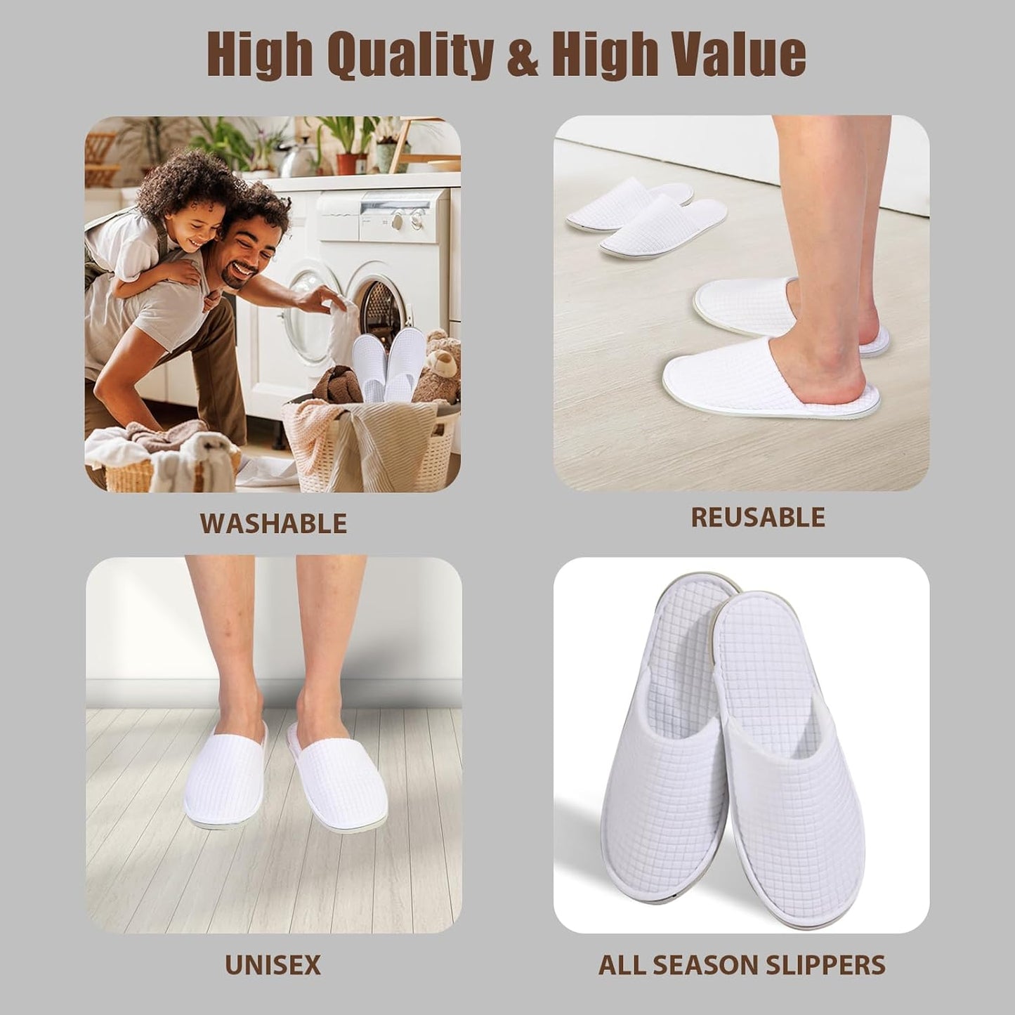 10 Pairs Disposable Slippers for Men and Women, Non Slip Washable Thick Velvet Cotton Slippers for Hotel Guest Spa Home Travel