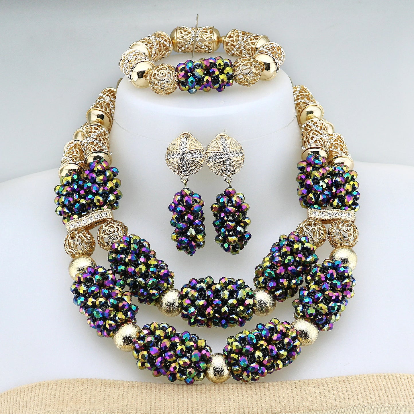 African Crystal Glass Jewelry Set - Elegant Nigerian Bridal Gift for Women - Perfect for Parties and Weddings