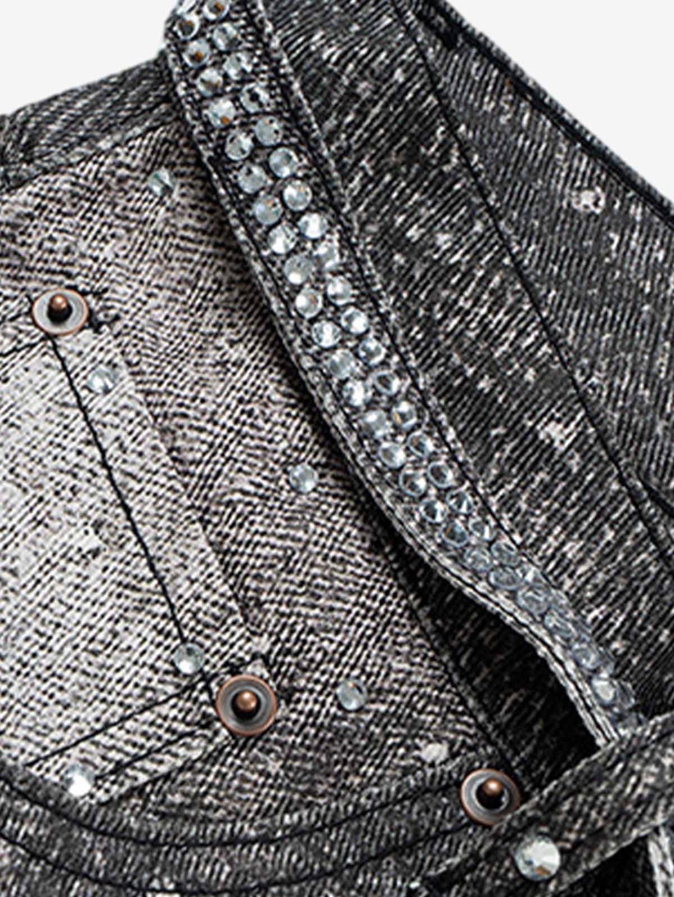 DENIM DISTRESSED BELT DIAMOND DECORATED JEANS