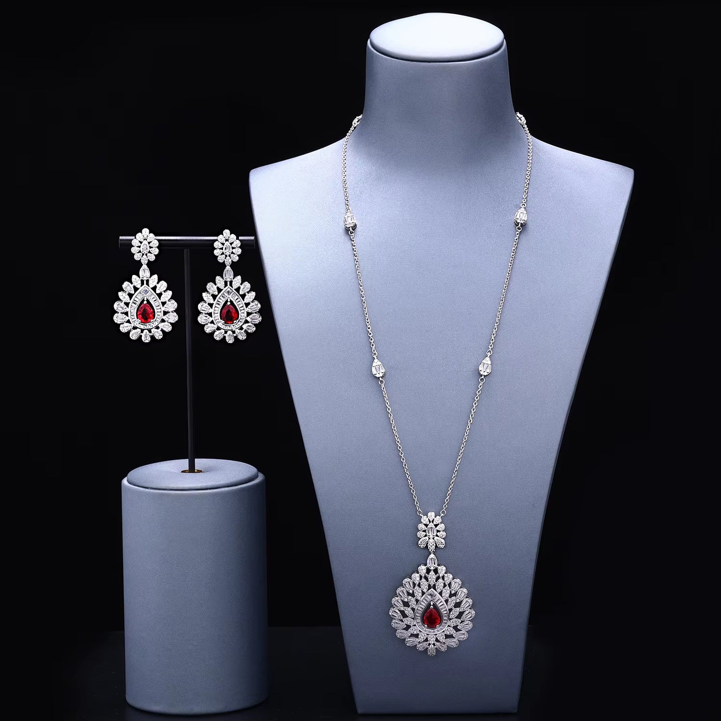Saudi Dubai Long Chain Necklace Set for Women Luxury Cubic Zirconia Bridal Jewelry Set Wedding Accessories